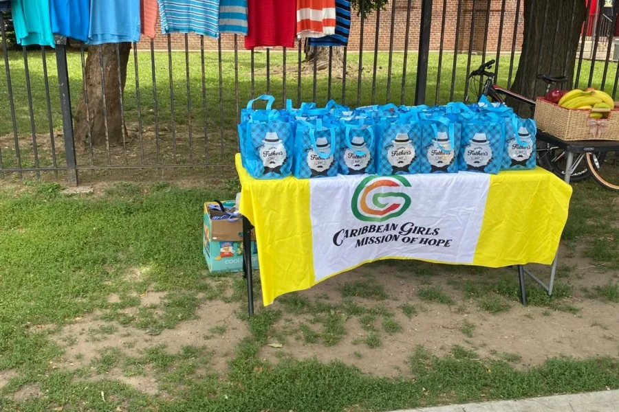 Father's Day care packages displayed on a CGMOH community giveaway table
