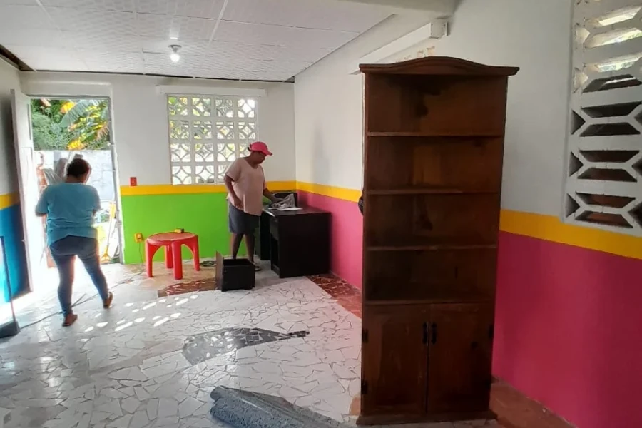 The renewed community room prepared for children's after-school activities