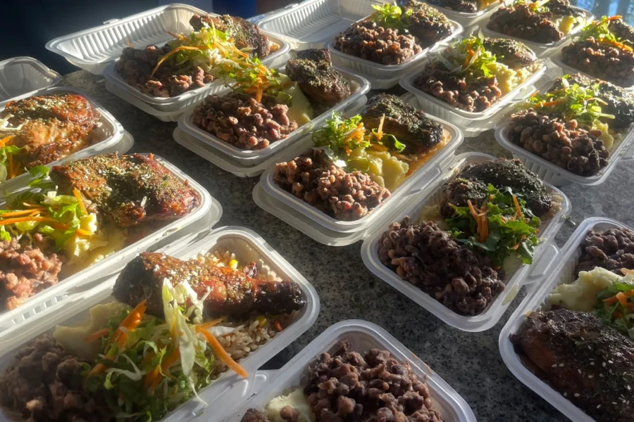 Freshly prepared takeaway meals arranged for distribution in Guyana