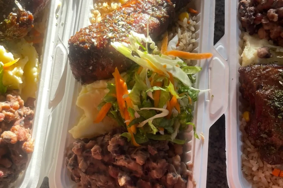 Fresh Guyanese meals packed in containers for senior community members